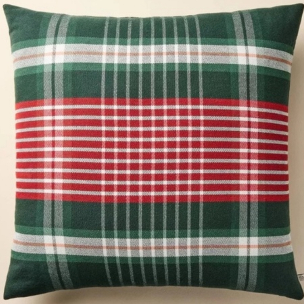 SET OF 2 Hearth & Hand 24"×24" Green and Red Plaid Pillows